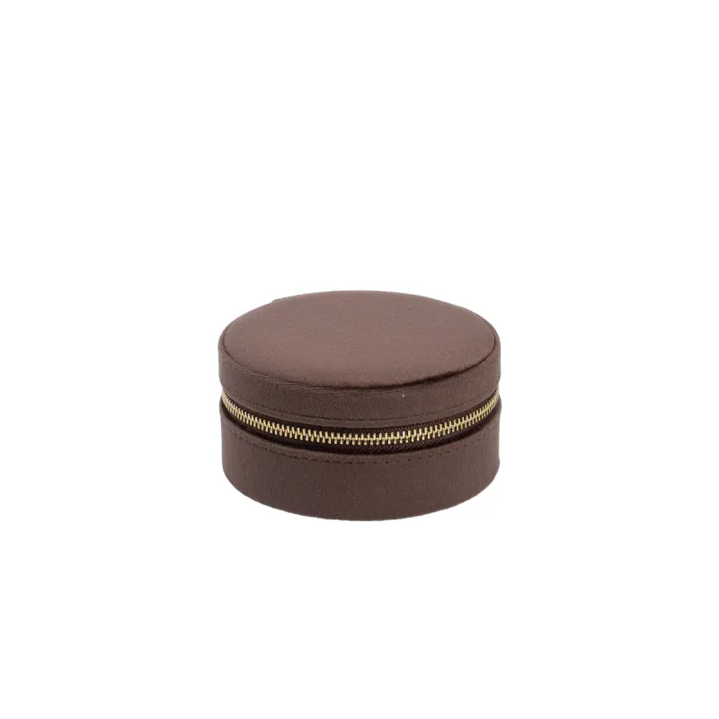Dark VELVET JEWELLERY BOX ROUND CHOCOLATE BROWN
