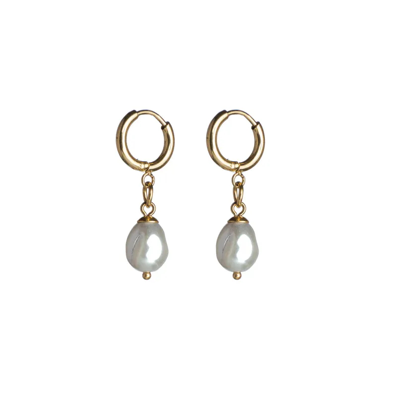 Dark PEARL HOOP EARRINGS GOLD