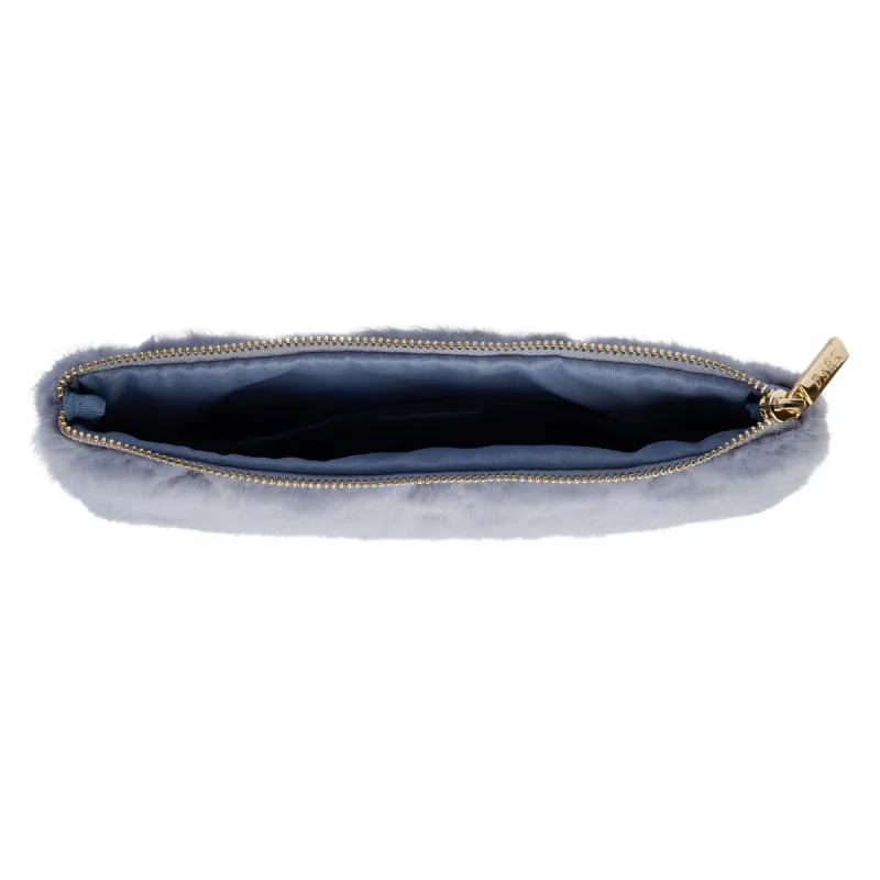Dark FAUX FUR QUILTED SMALL POUCH COOL BLUE