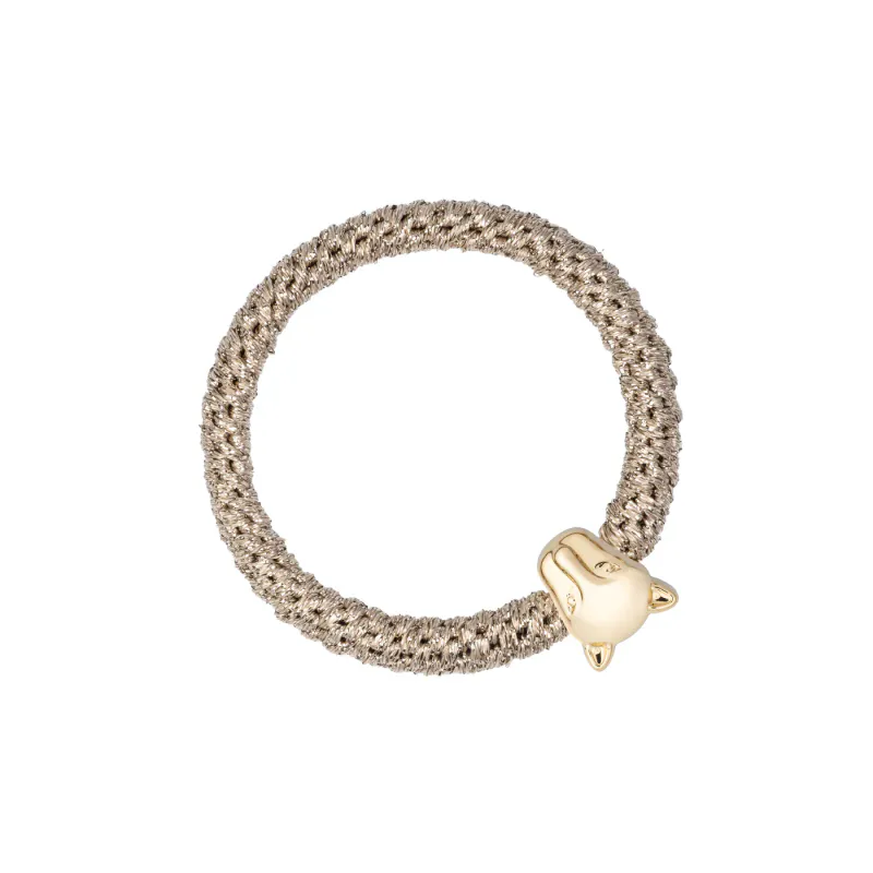 Dark FAT HAIR TIE SPARKLED DARK SAND W/PANTHER