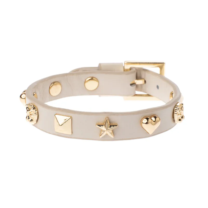 Dark LEATHER SIGN STUD BRACELET SAND