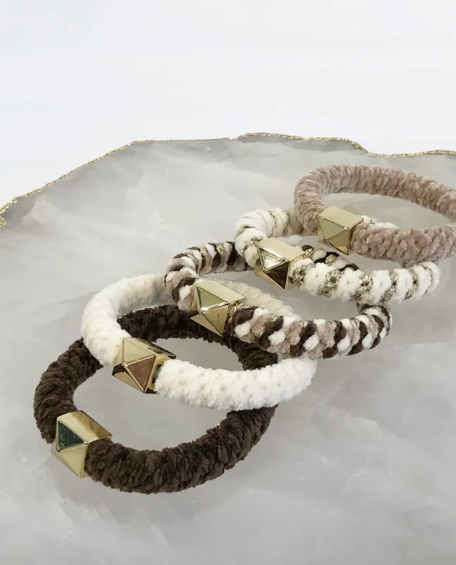 Dark FLUFFY FAT HAIR TIE W/GOLD CHOCOLATE BROWN