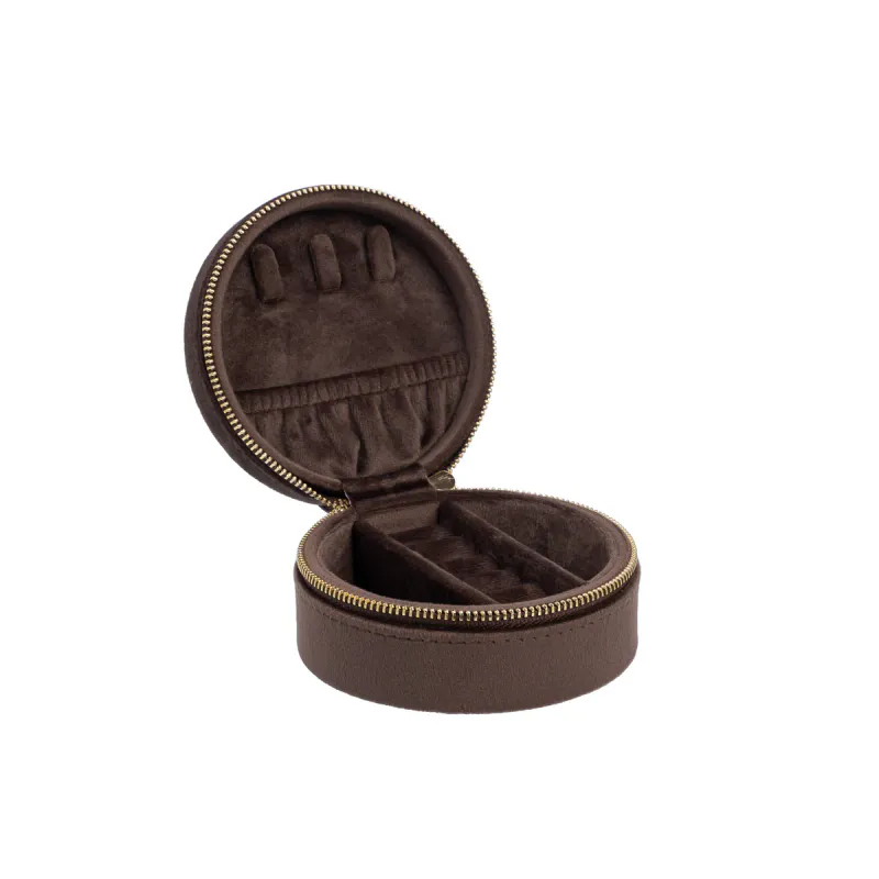 Dark VELVET JEWELLERY BOX ROUND CHOCOLATE BROWN