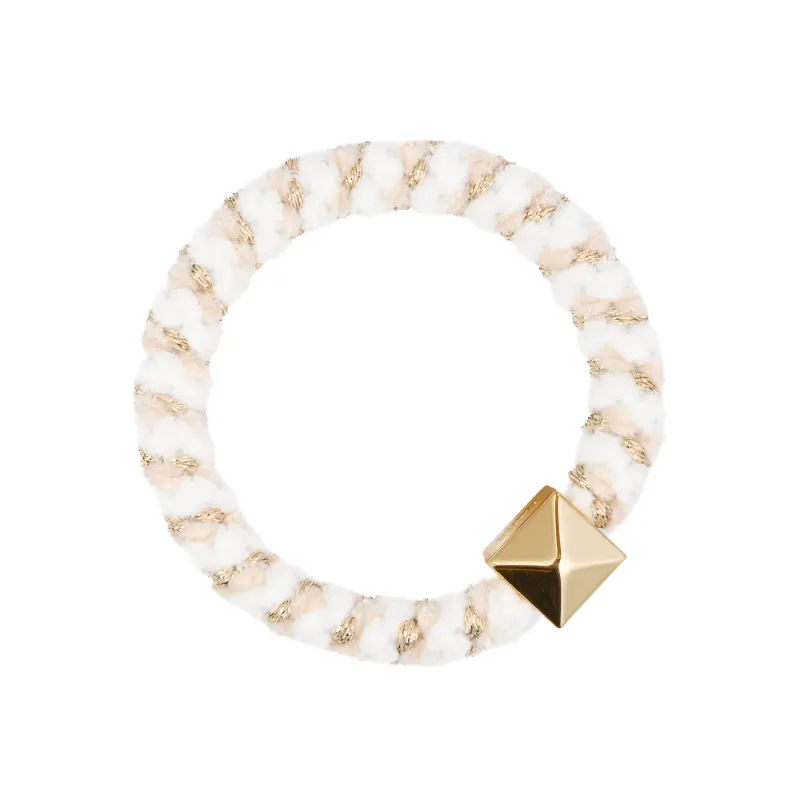 Dark FLUFFY FAT HAIR TIE W/GOLD OFF WHITE MIX
